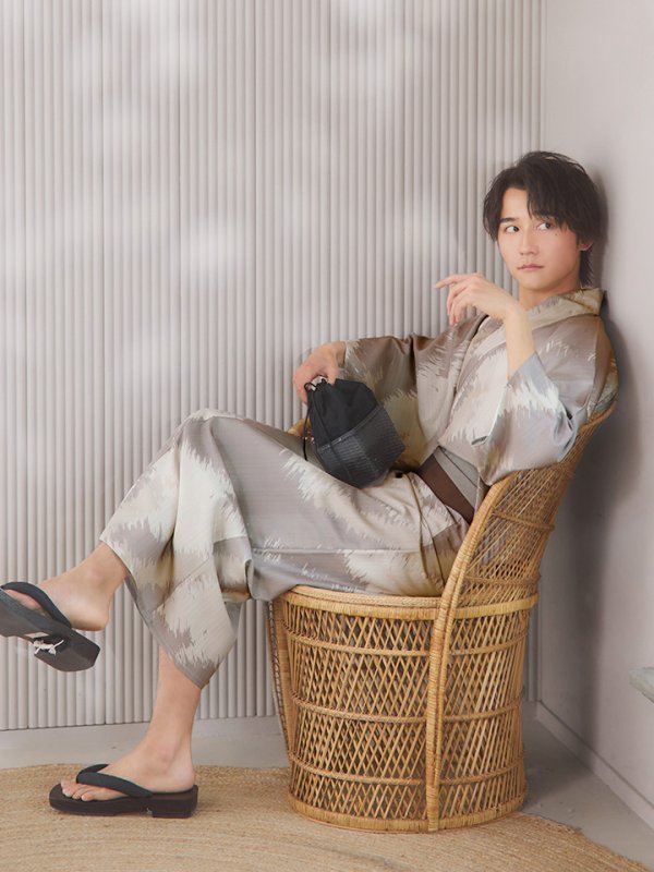 画像9: 【即日発送！】【メンズ浴衣】グレージュモザイク柄浴衣【浴衣３点セット 浴衣/帯/下駄】[YMT]