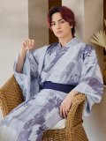 【即日発送！】【メンズ浴衣】くすみブルーグレーモザイク柄浴衣【浴衣・帯・下駄セット】OBI-MS-002-wk-3-NV [YMT]