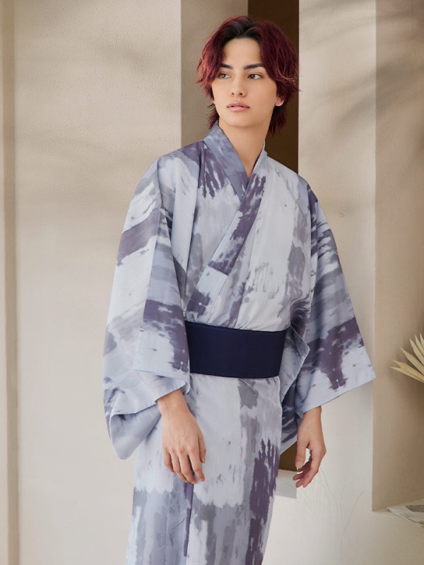 画像14: 【即日発送！】【メンズ浴衣】くすみブルーグレーモザイク柄浴衣【浴衣３点セット 浴衣/帯/下駄】[YMT]