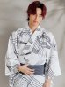 画像5: 【即日発送！】【メンズ浴衣】ホワイト×ブラック線画浴衣【浴衣３点セット 浴衣/帯/下駄】OBI-MS-004-wk-1-B [YMT]