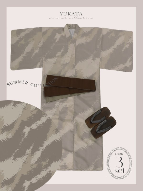 画像19: 【即日発送！】【メンズ浴衣】グレージュモザイク柄浴衣【浴衣３点セット 浴衣/帯/下駄】[YMT]
