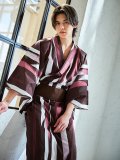 【予約 / 5月中旬発送予定】【メンズ浴衣】焔格子のメンズ紳士浴衣 OBI-MS-002-wk-4-WR / GETA-MS-32-ok-1-B / [g/YMT]