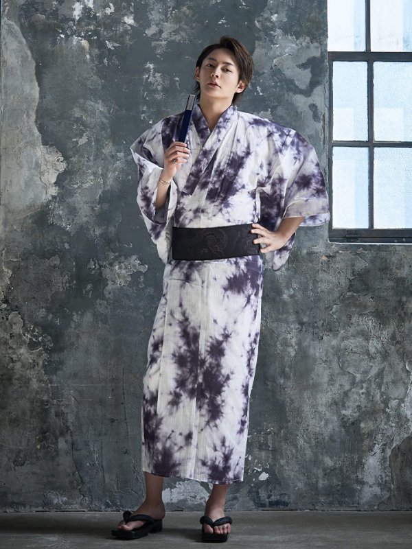 画像3: 【即日発送】【浴衣セット】タイダイ柄メンズ浴衣【浴衣３点セット 浴衣/帯/下駄】[YMT]