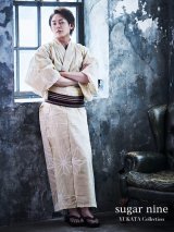 【メンズ浴衣】ベージュ麻の葉柄【浴衣３点セット 浴衣/帯/下駄】（OBI-MS-005-wk-5-WR）[YMT]