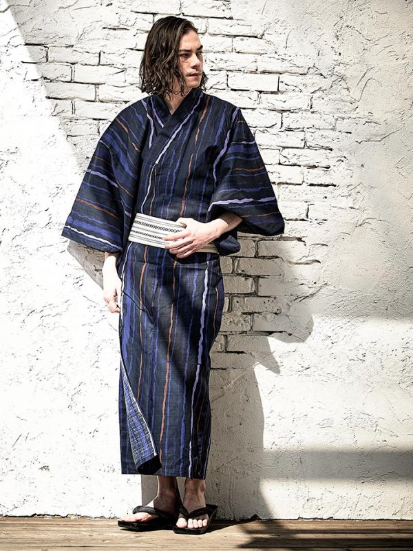 画像4: 【即日発送】【メンズ浴衣】ストライプ柄浴衣【浴衣３点セット 浴衣/帯/下駄】[YMT]