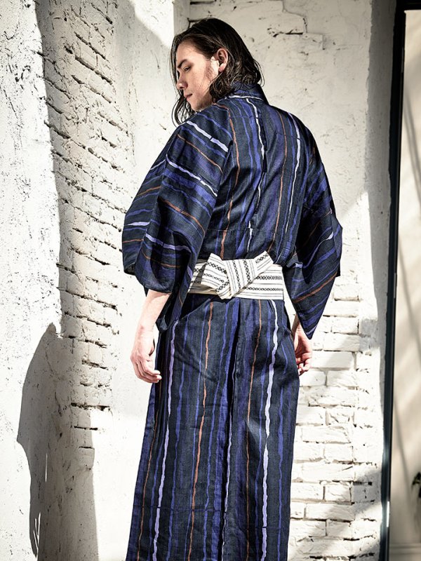 画像5: 【即日発送】【メンズ浴衣】ストライプ柄浴衣【浴衣３点セット 浴衣/帯/下駄】[YMT]