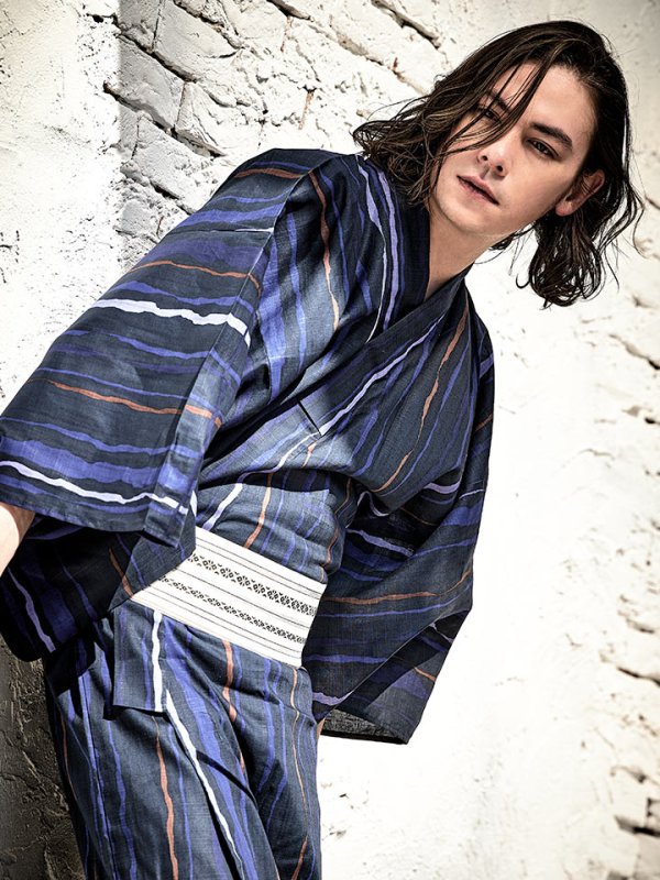 画像7: 【即日発送】【メンズ浴衣】ストライプ柄浴衣【浴衣３点セット 浴衣/帯/下駄】[YMT]