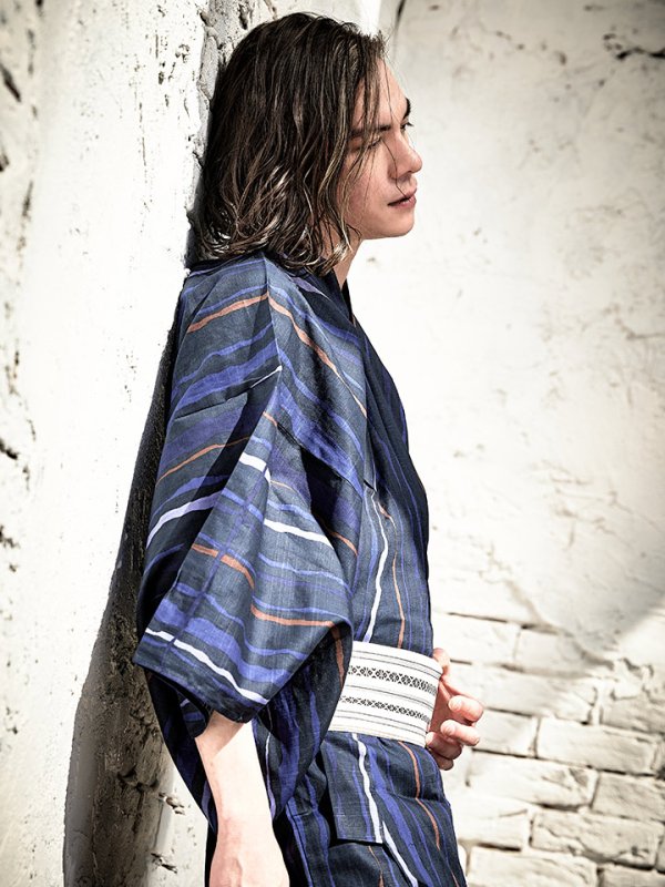 画像6: 【即日発送】【メンズ浴衣】ストライプ柄浴衣【浴衣３点セット 浴衣/帯/下駄】[YMT]