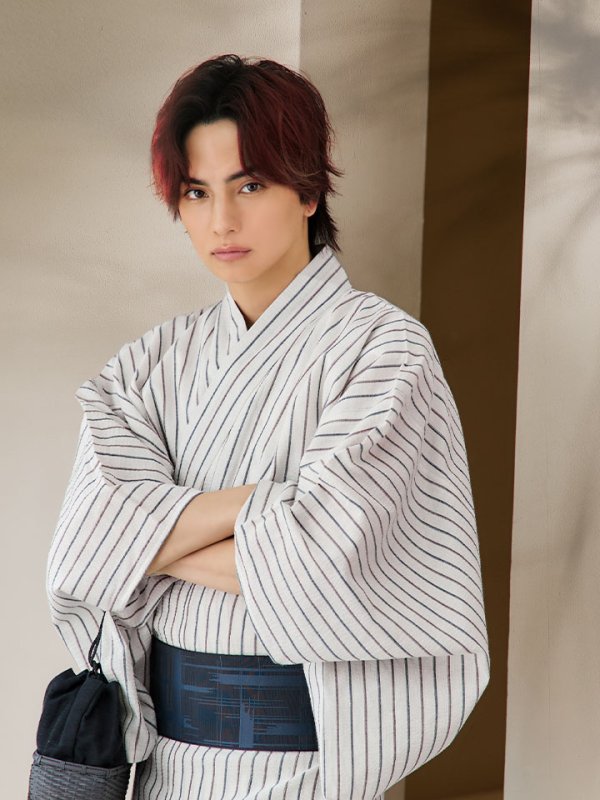 画像11: 【即日発送】【メンズ浴衣】白地にトリコロールカラーのストライプ紳士浴衣【浴衣３点セット 浴衣/帯/下駄】[YMT]