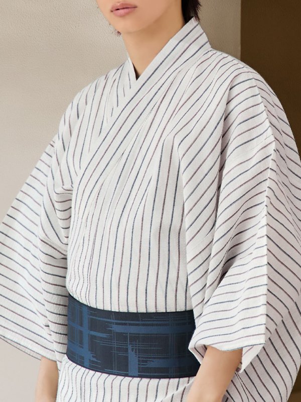 画像20: 【即日発送】【メンズ浴衣】白地にトリコロールカラーのストライプ紳士浴衣【浴衣３点セット 浴衣/帯/下駄】[YMT]