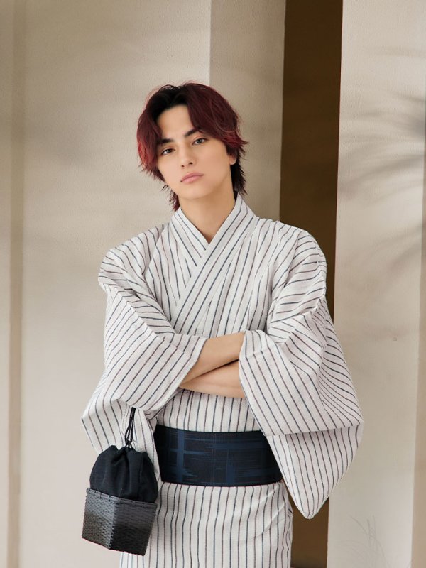 画像3: 【即日発送】【メンズ浴衣】白地にトリコロールカラーのストライプ紳士浴衣【浴衣３点セット 浴衣/帯/下駄】[YMT]