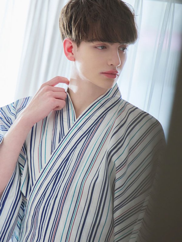 画像9: 【即日発送】【メンズ浴衣】白地にスタイリッシュなストライプ紳士浴衣【浴衣３点セット 浴衣/帯/下駄】[YMT]