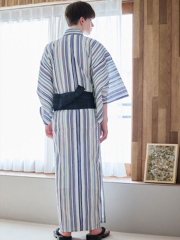 画像5: 【即日発送】【メンズ浴衣】白地にスタイリッシュなストライプ紳士浴衣【浴衣３点セット 浴衣/帯/下駄】[YMT]