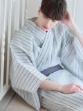 【即日発送】【メンズ浴衣】清涼感あふれるしじら織ストライプ紳士浴衣【浴衣・帯・下駄セット】（OBI-MS-001-ok-3-GY）[YMT]