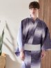 画像1: 【即日発送】【メンズ浴衣】濃淡紫地にボーダーデザインの紳士浴衣【浴衣・帯・下駄セット】（OBI-MS-001-ok-6-W）[YMT] (1)