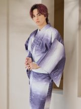 【即日発送】【メンズ浴衣】濃淡紫地にボーダーデザインの紳士浴衣【浴衣３点セット 浴衣/帯/下駄】 OBI-MS-001-ok-6-W [YMT]