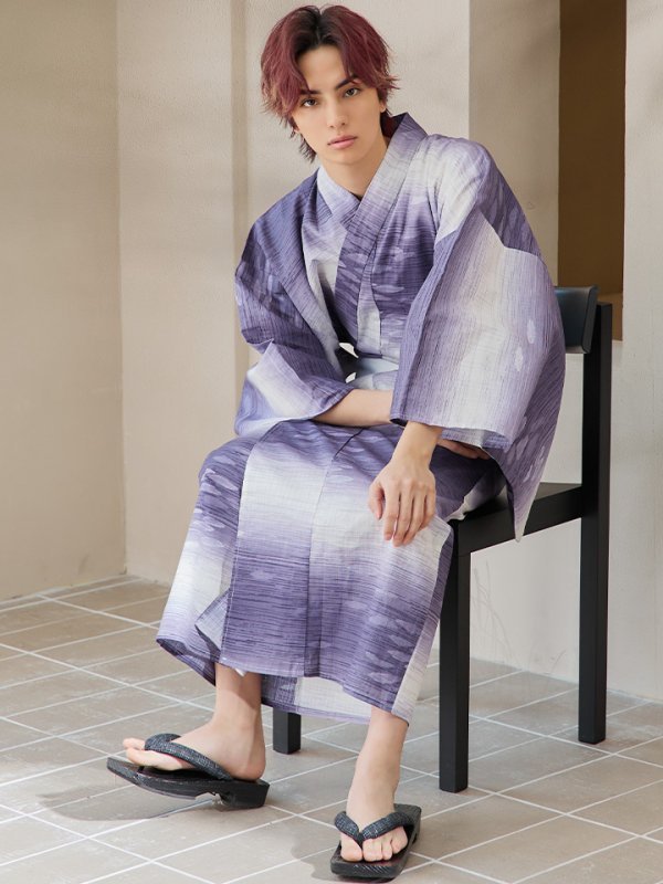 画像10: 【即日発送】【メンズ浴衣】濃淡紫地にボーダーデザインの紳士浴衣【浴衣３点セット 浴衣/帯/下駄】[FB03]