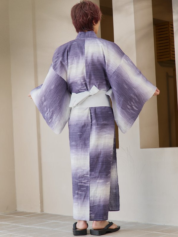 画像15: 【即日発送】【メンズ浴衣】濃淡紫地にボーダーデザインの紳士浴衣【浴衣３点セット 浴衣/帯/下駄】[FB03]