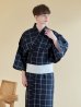 画像3: 【即日発送】【メンズ浴衣】紺地に格子柄紳士浴衣【浴衣３点セット 浴衣/帯/下駄】（OBI-MS-001-ok-5-W）[YMT]