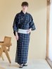 画像4: 【即日発送】【メンズ浴衣】紺地に格子柄紳士浴衣【浴衣３点セット 浴衣/帯/下駄】（OBI-MS-001-ok-5-W）[YMT]