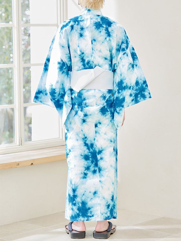 画像5: 【即日発送】【メンズ浴衣】ブルーのタイダイ柄浴衣【浴衣３点セット 浴衣/帯/下駄】[FB03]