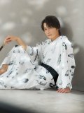 【即日発送！】【メンズ浴衣】大理石×モノトーンフェザー浴衣【浴衣・帯・下駄セット】OBI-MS-001-ok-1-NV [YMT]