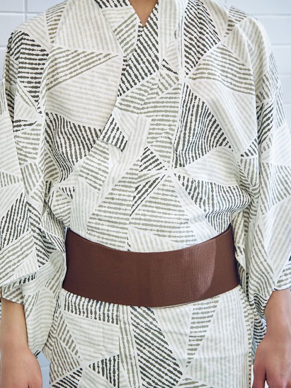 画像12: 【即日発送】【メンズ浴衣】カーキグリーン幾何学的模様浴衣 【浴衣３点セット 浴衣/帯/下駄】[YMT]