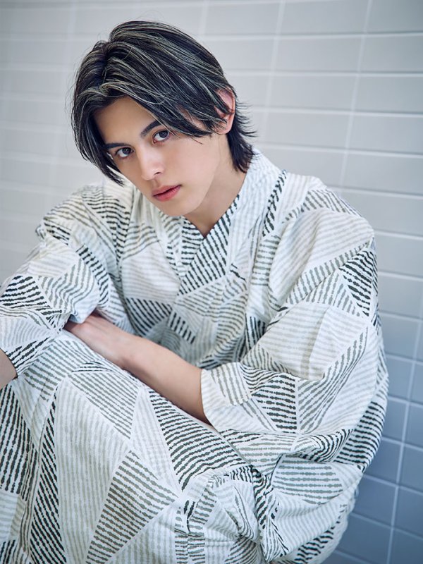 画像5: 【即日発送】【メンズ浴衣】カーキグリーン幾何学的模様浴衣 【浴衣３点セット 浴衣/帯/下駄】[YMT]