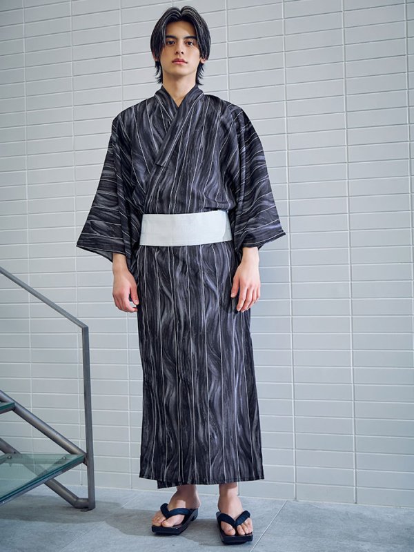 画像4: 【即日発送】【メンズ浴衣】モザイクアート×ストライプ浴衣 【浴衣３点セット 浴衣/帯/下駄】[YMT]