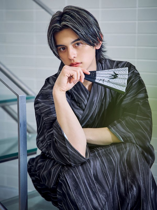 画像5: 【即日発送】【メンズ浴衣】モザイクアート×ストライプ浴衣 【浴衣３点セット 浴衣/帯/下駄】[YMT]