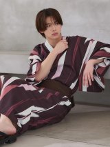 【即日発送】【メンズ浴衣】焔格子のメンズ紳士浴衣 【浴衣３点セット 浴衣/帯/下駄】[FB03]