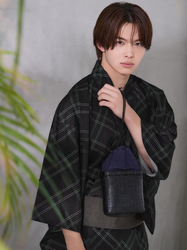 画像19: 【即日発送】【メンズ浴衣】ブラック×グリーン幾何学的模様紳士浴衣 【浴衣３点セット 浴衣/帯/下駄】[FB03]