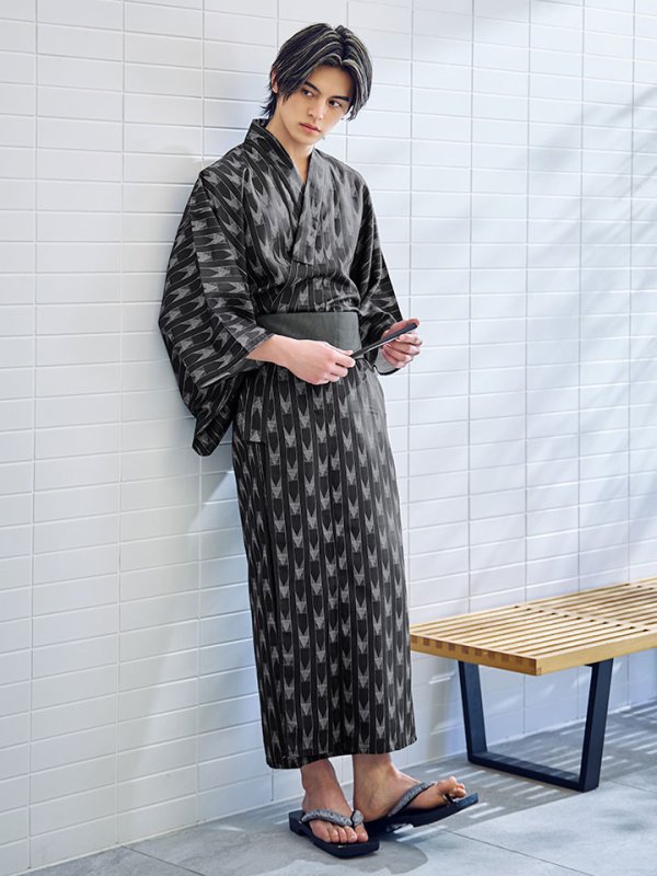 画像11: 【即日発送】【メンズ浴衣】ブラック矢羽線画紳士浴衣 【浴衣３点セット 浴衣/帯/下駄】[YMT]