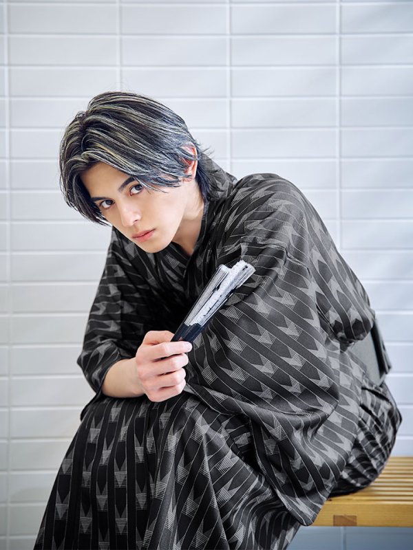 画像5: 【即日発送】【メンズ浴衣】ブラック矢羽線画紳士浴衣 【浴衣３点セット 浴衣/帯/下駄】[YMT]