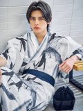 【予約 / 5月中旬発送予定】【メンズ浴衣】水墨デザイン紳士浴衣 OBI-MS-003-wk-2-NV / SEI-GETA-MS-32-ok-1-B [yog/YMT]