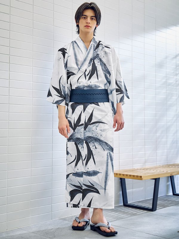 画像4: 【即日発送】【メンズ浴衣】水墨デザイン紳士浴衣 【浴衣３点セット 浴衣/帯/下駄】[YMT]