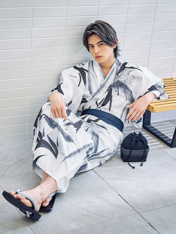 画像6: 【即日発送】【メンズ浴衣】水墨デザイン紳士浴衣 【浴衣３点セット 浴衣/帯/下駄】[YMT]