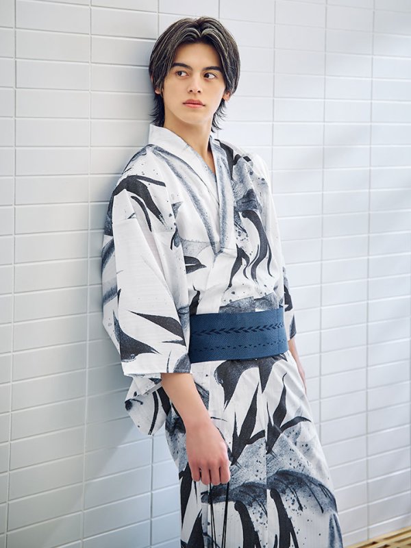 画像9: 【即日発送】【メンズ浴衣】水墨デザイン紳士浴衣 【浴衣３点セット 浴衣/帯/下駄】[YMT]