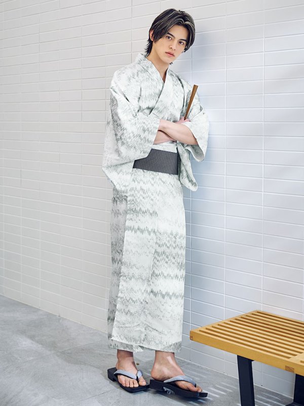 画像11: 【即日発送】【メンズ浴衣】グレイッシュニュアンス紳士浴衣 【浴衣３点セット 浴衣/帯/下駄】[YMT]