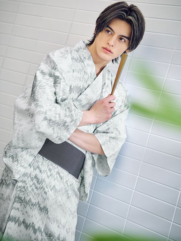 画像3: 【即日発送】【メンズ浴衣】グレイッシュニュアンス紳士浴衣 【浴衣３点セット 浴衣/帯/下駄】[YMT]