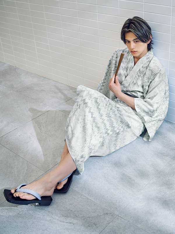 画像6: 【即日発送】【メンズ浴衣】グレイッシュニュアンス紳士浴衣 【浴衣３点セット 浴衣/帯/下駄】[YMT]