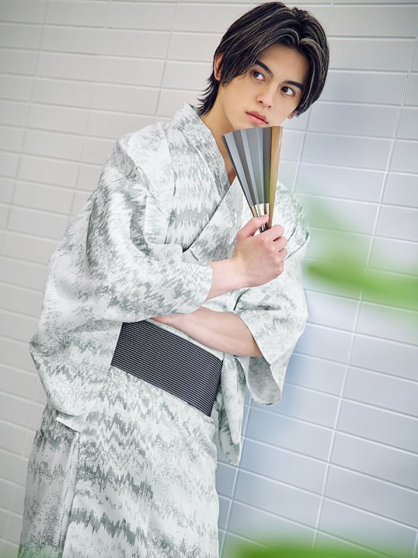 画像9: 【即日発送】【メンズ浴衣】グレイッシュニュアンス紳士浴衣 【浴衣３点セット 浴衣/帯/下駄】[YMT]