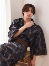 【即日発送】【メンズ浴衣】ブラック地×ブラウン和柄浴衣【浴衣３点セット 浴衣/帯/下駄】[OF04]