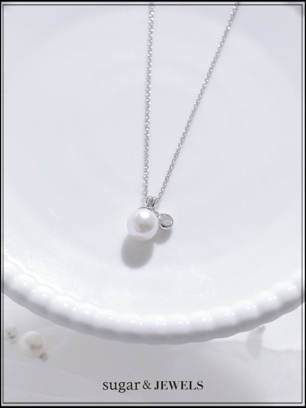 画像1: 【アクセサリー：ネックレス】ワンパールビジューネックレス【YN】【1カラー】[OF02] 