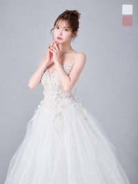 送料無料！ラメ/チュール/フレア/キャミソール/谷間見せ/花柄刺繍/ロングドレス/キャバドレス【M-Lサイズ/2カラー】[OF01]【OO】011