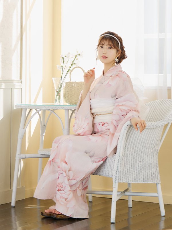 画像11: 【即日発送】くすみピンクスウィート牡丹浴衣  【浴衣３点セット 浴衣/帯/下駄】[YMT]