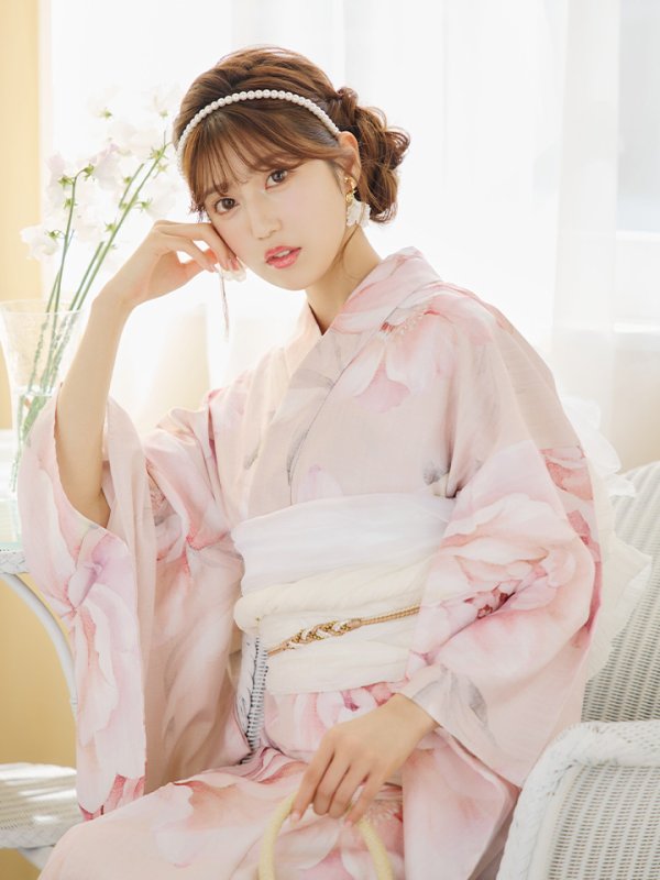 画像15: 【即日発送】くすみピンクスウィート牡丹浴衣  【浴衣３点セット 浴衣/帯/下駄】[YMT]