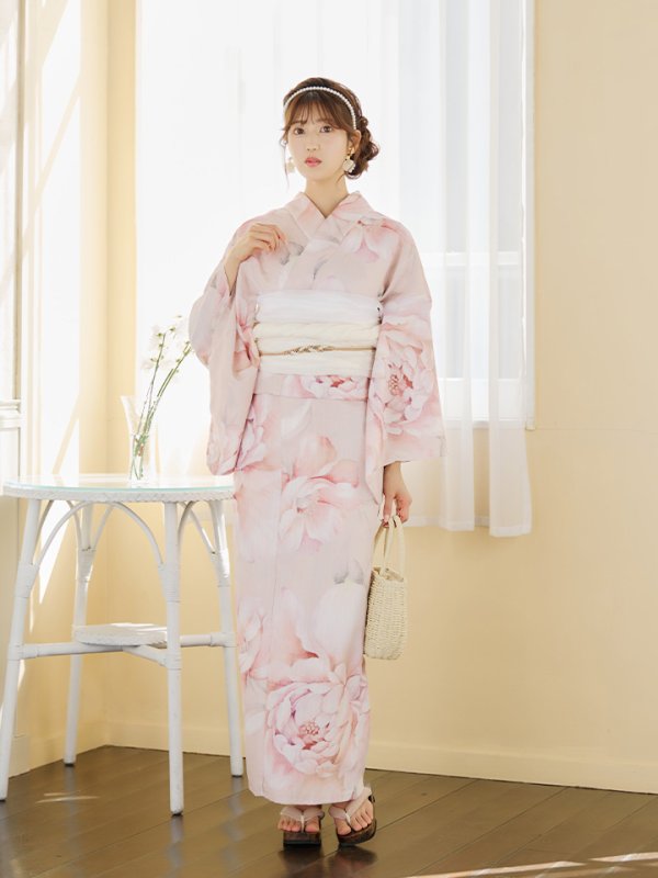 画像4: 【即日発送】くすみピンクスウィート牡丹浴衣  【浴衣３点セット 浴衣/帯/下駄】[YMT]