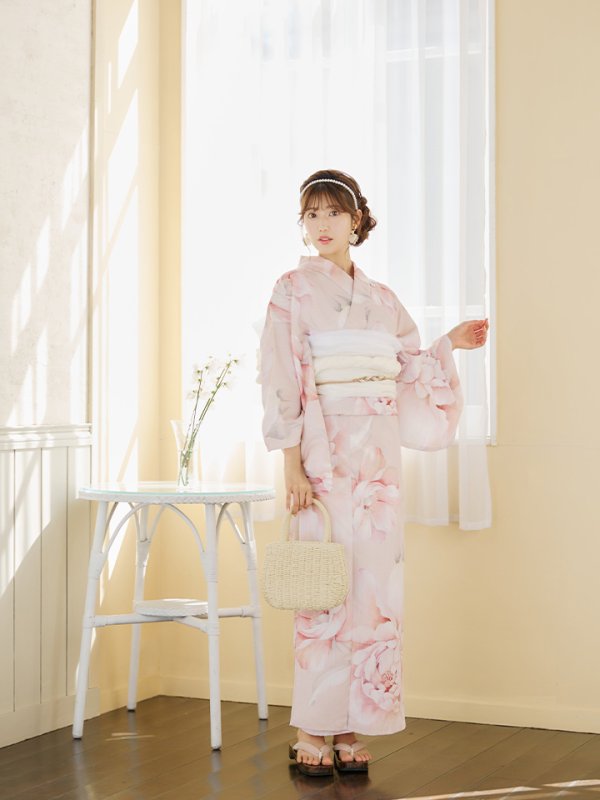 画像5: 【即日発送】くすみピンクスウィート牡丹浴衣  【浴衣３点セット 浴衣/帯/下駄】[YMT]
