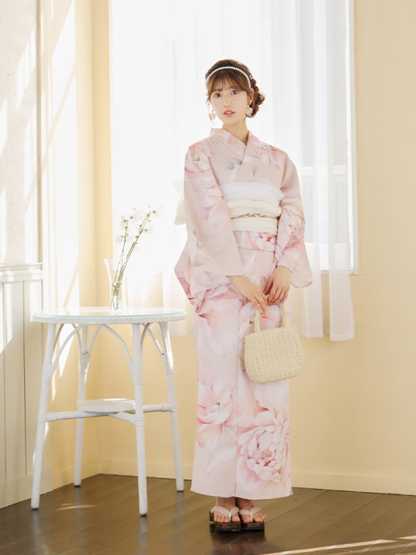 画像6: 【即日発送】くすみピンクスウィート牡丹浴衣  【浴衣３点セット 浴衣/帯/下駄】[YMT]